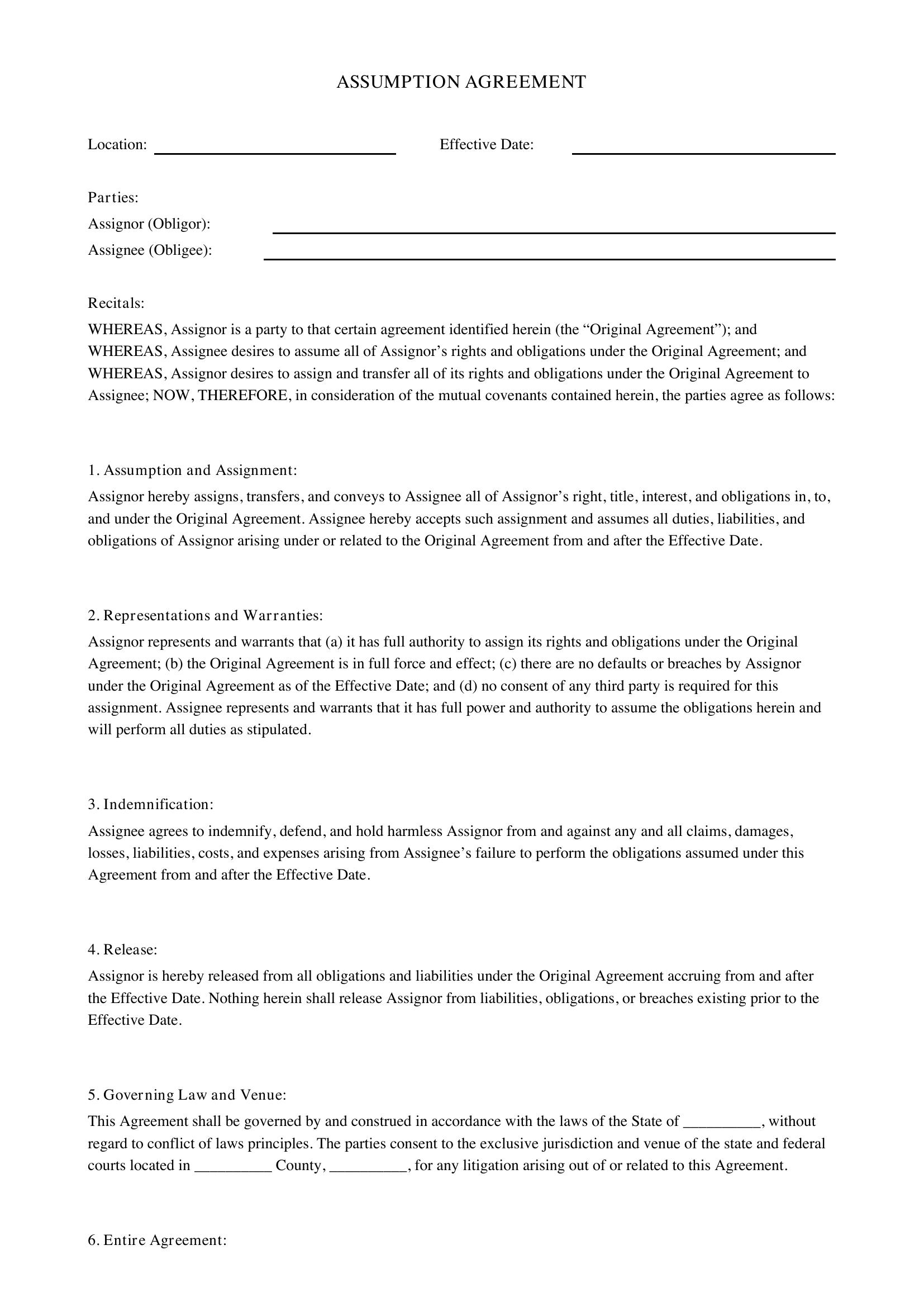 Assumption Agreement Template - US