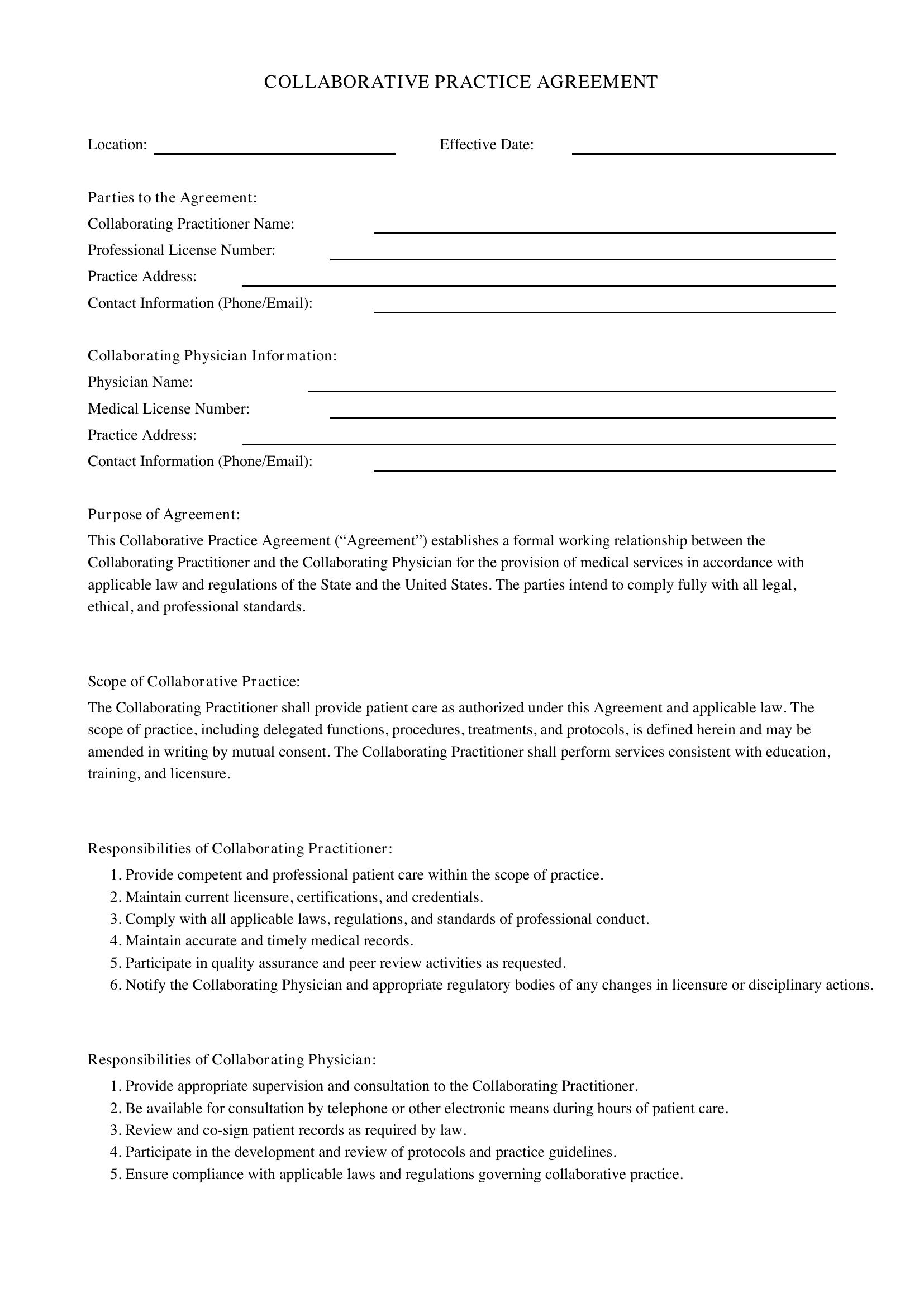 Collaborative Practice Agreement Template - US