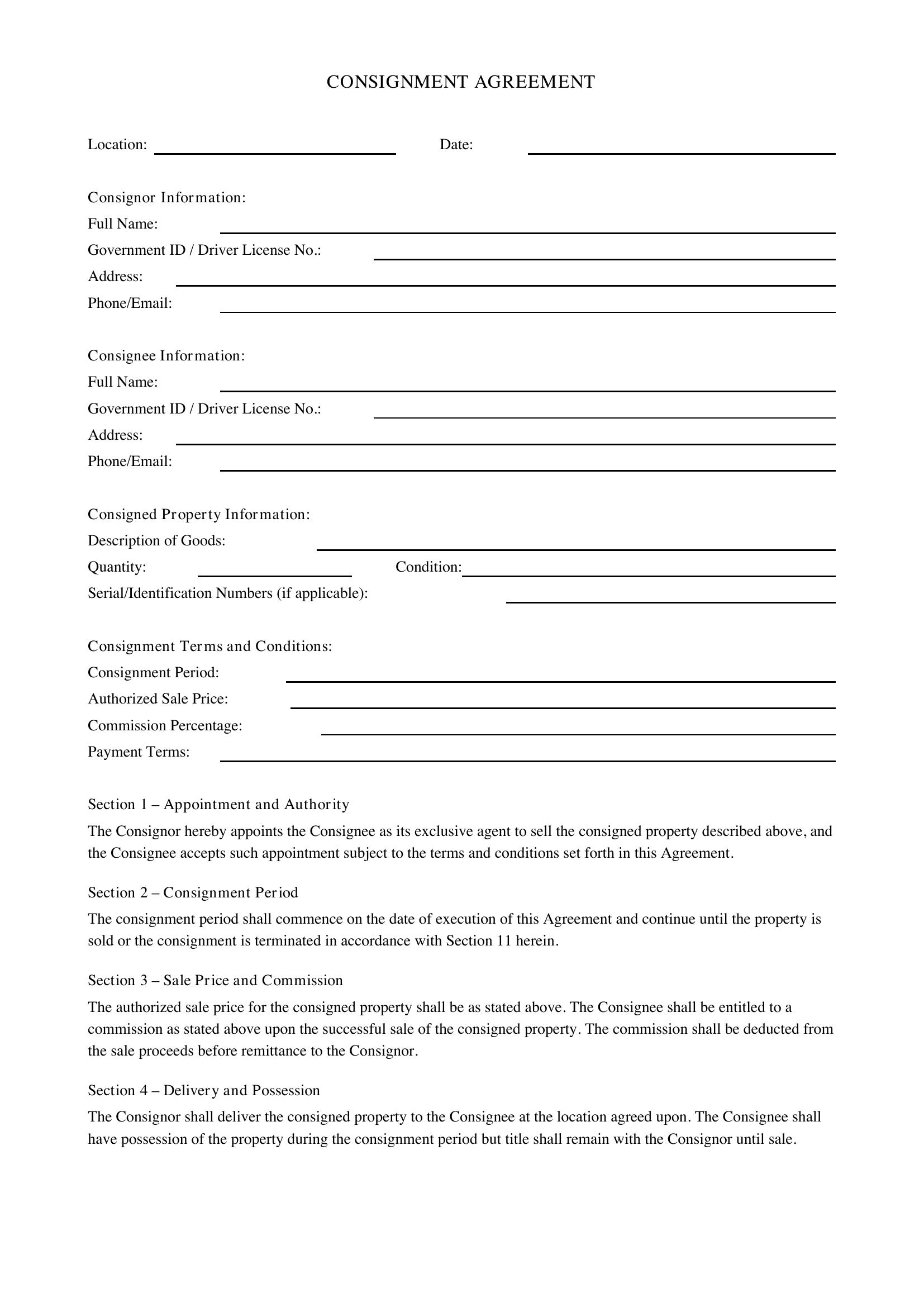 Consignment Agreement Template - US