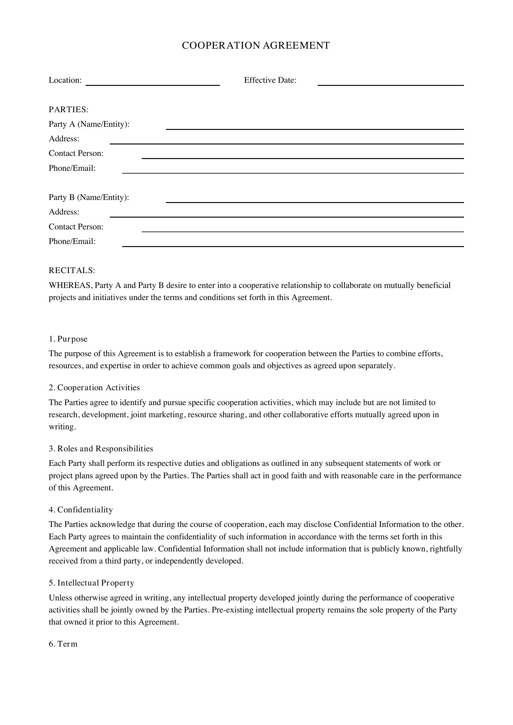 Cooperation Agreement Template - US