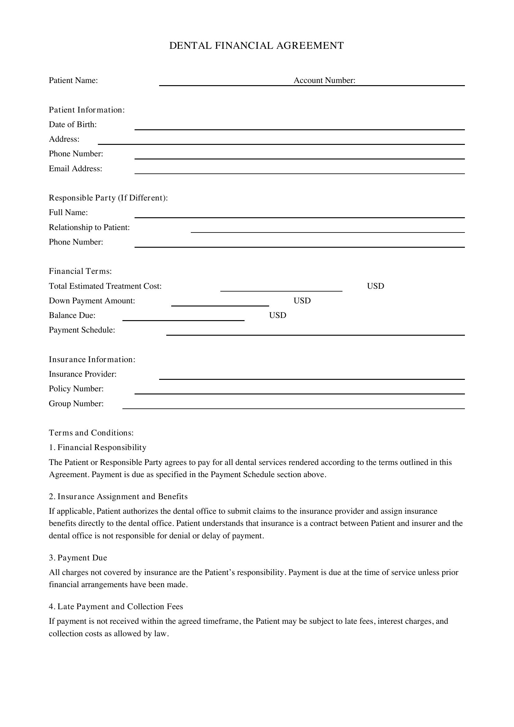 Dental Financial Agreement Template - US
