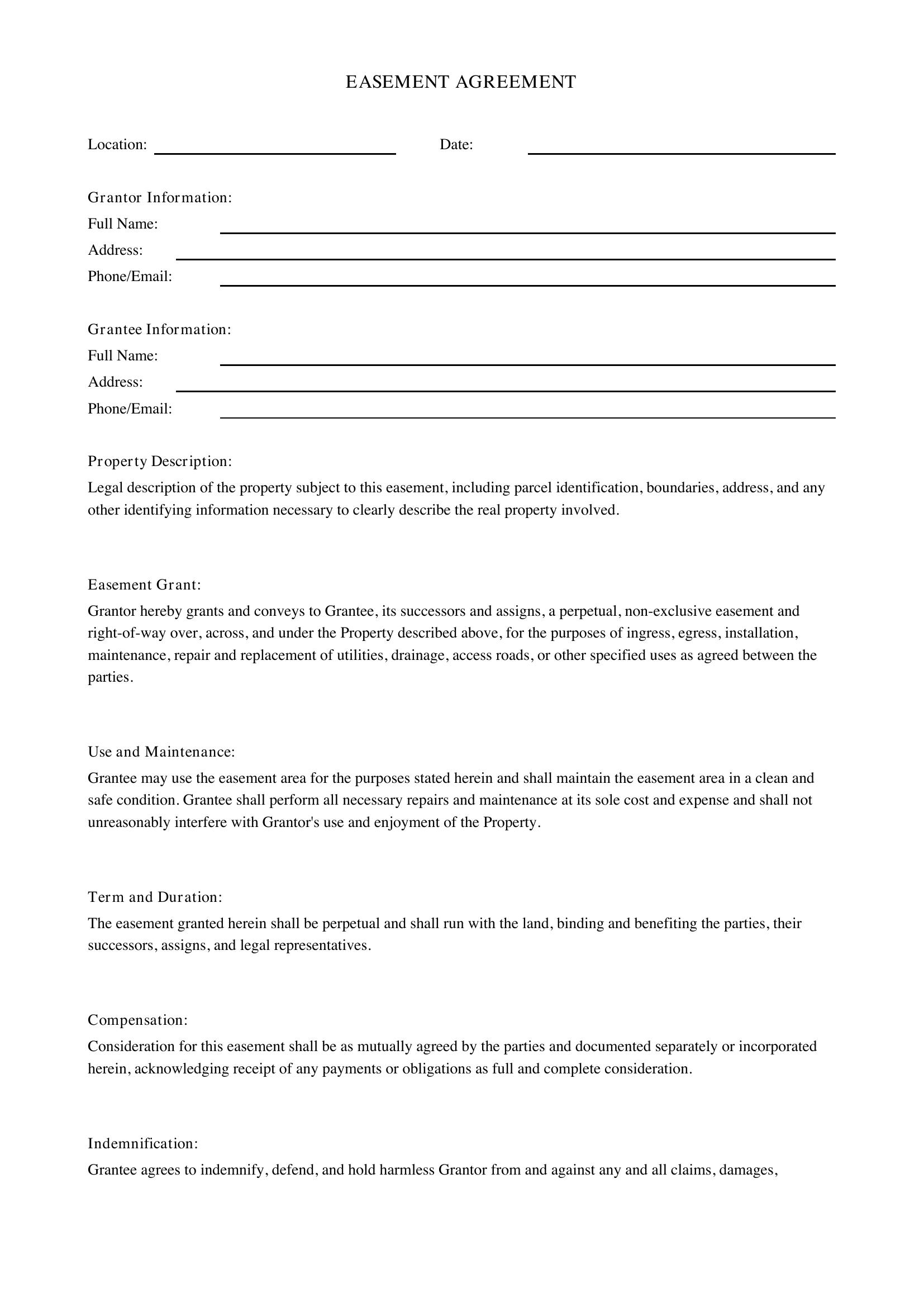 Easement Agreement Template - US