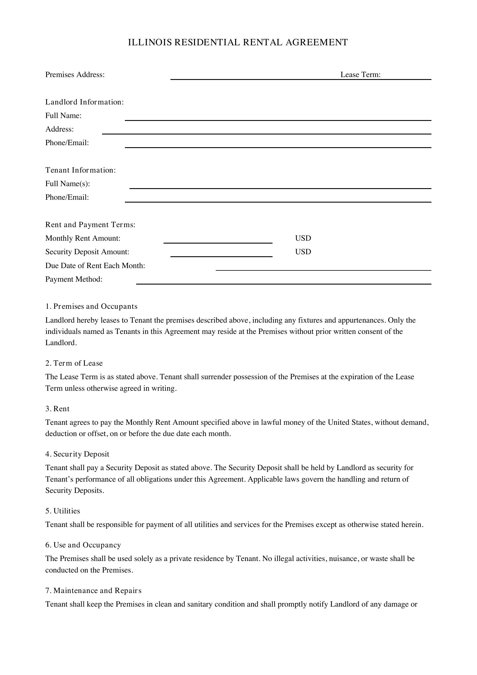 Illinois Rental Agreement Template - US