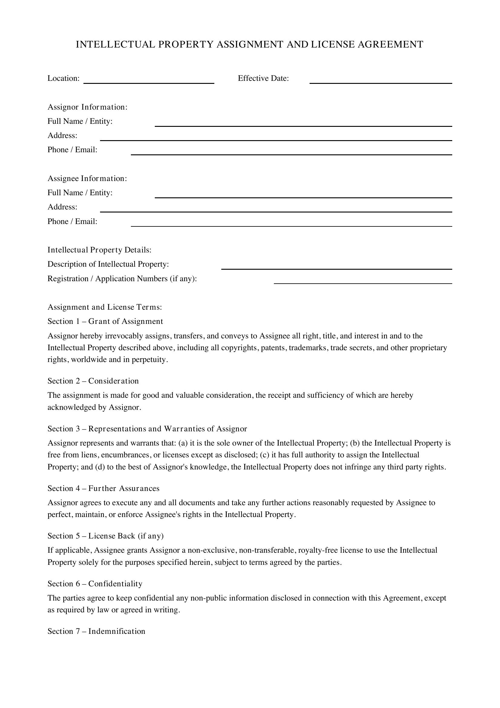 Intellectual Property Agreement Template - US