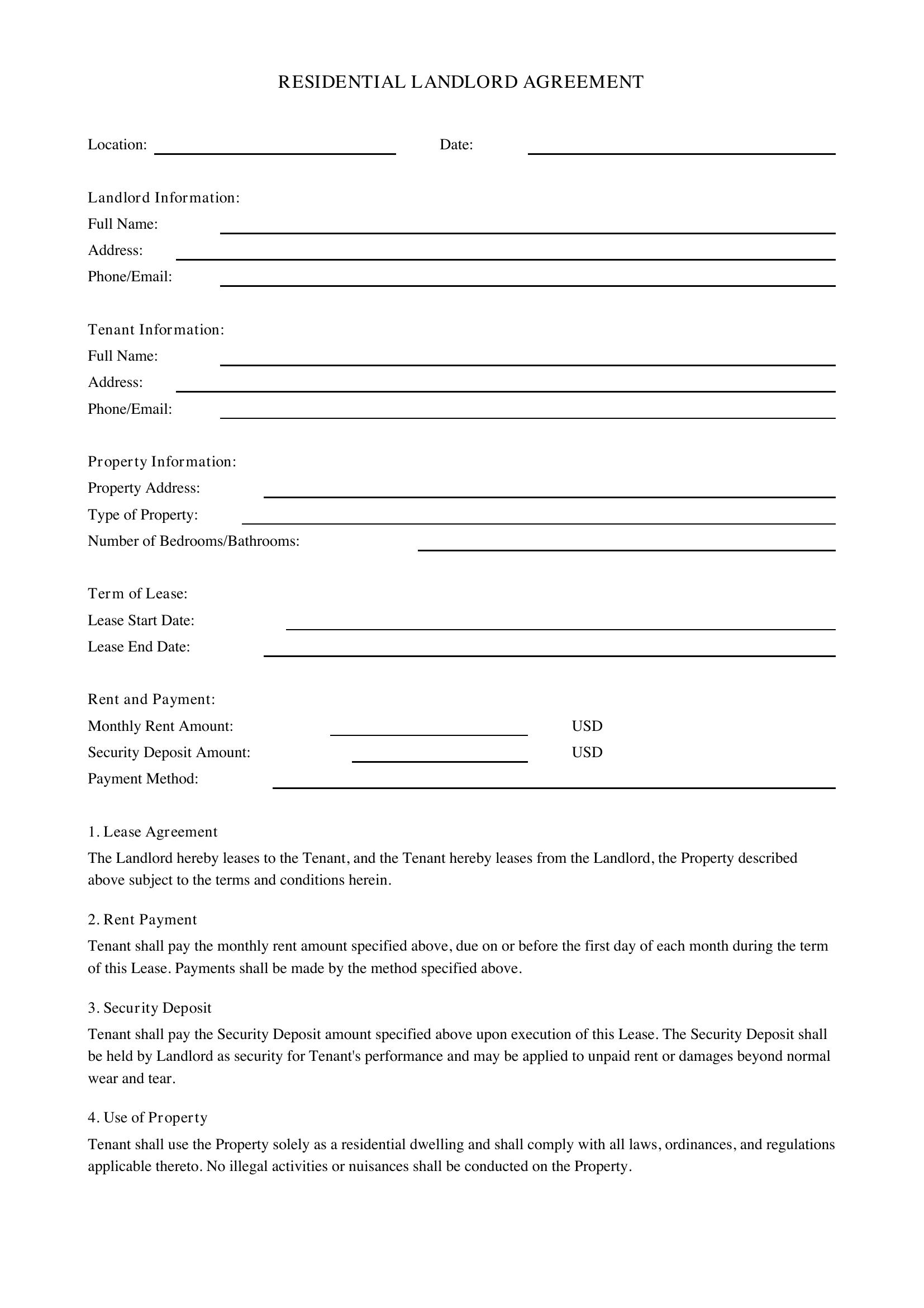 Landlord Agreement Template - US