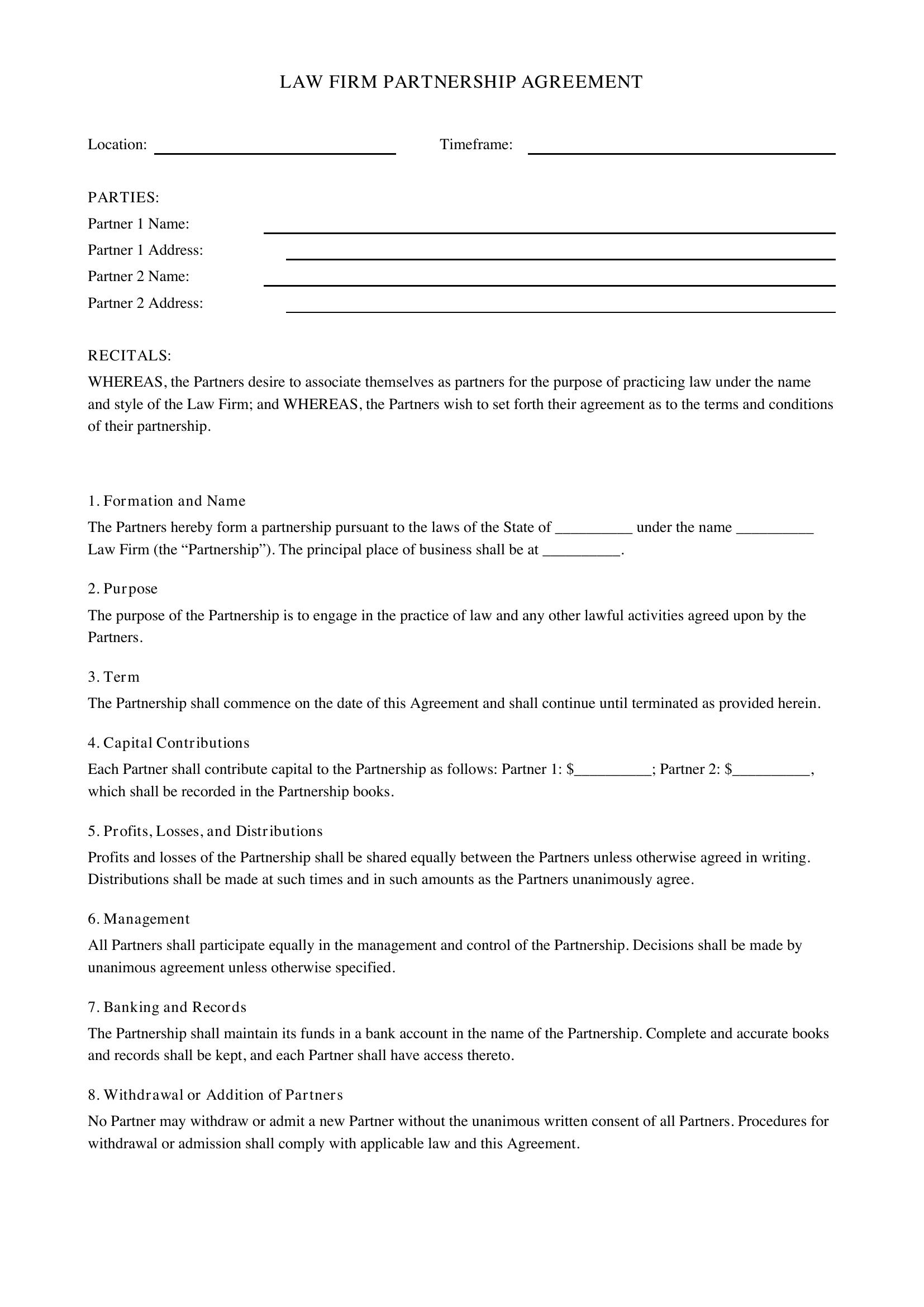 Law Firm Partnership Agreement Template - US