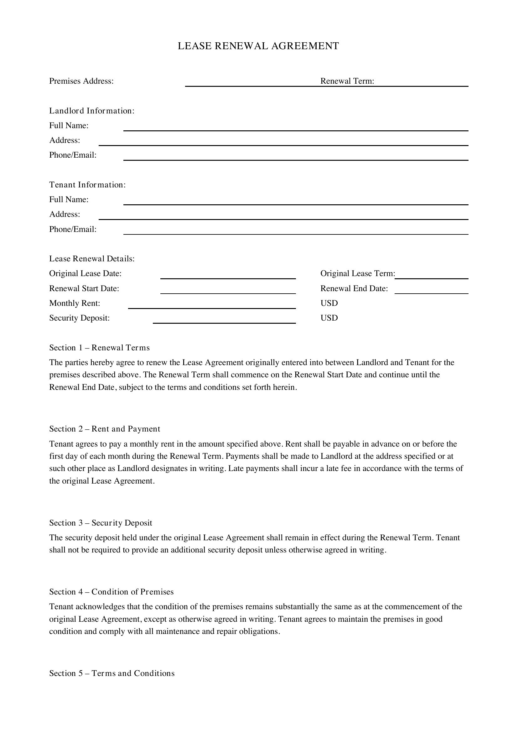 Lease Renewal Agreement Template - US