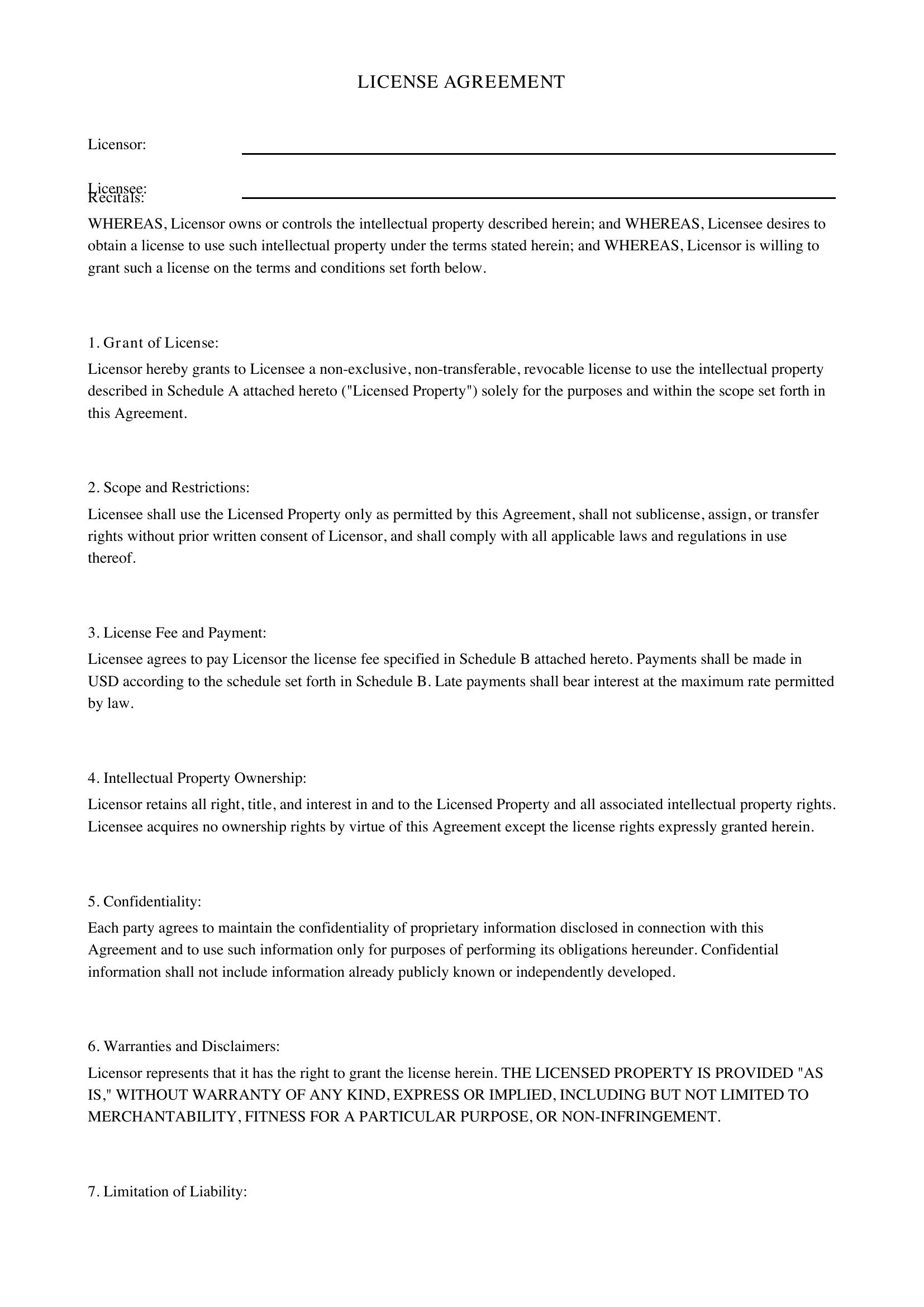 Licensing Agreement Template - US