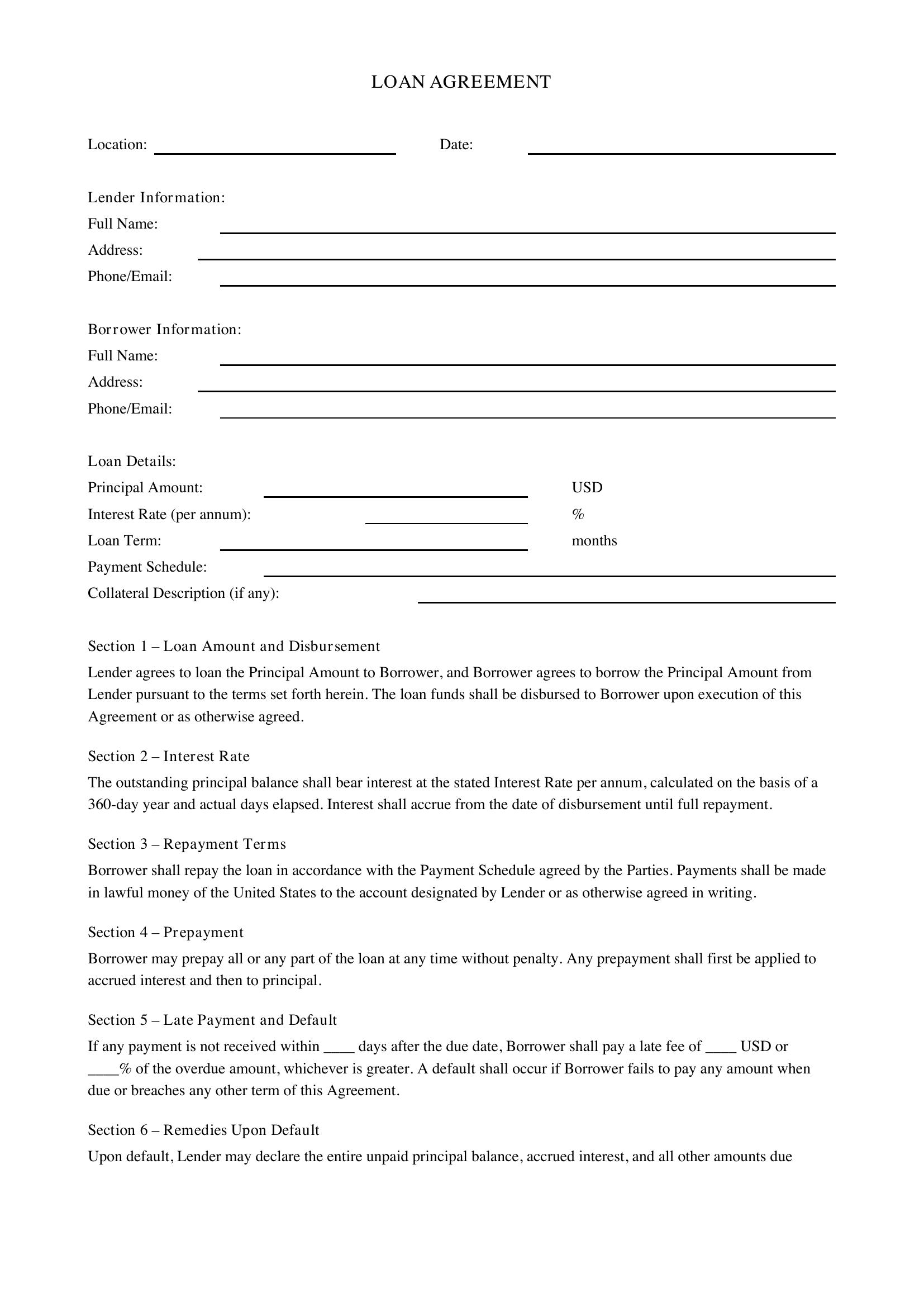 Loan Agreement Template - US