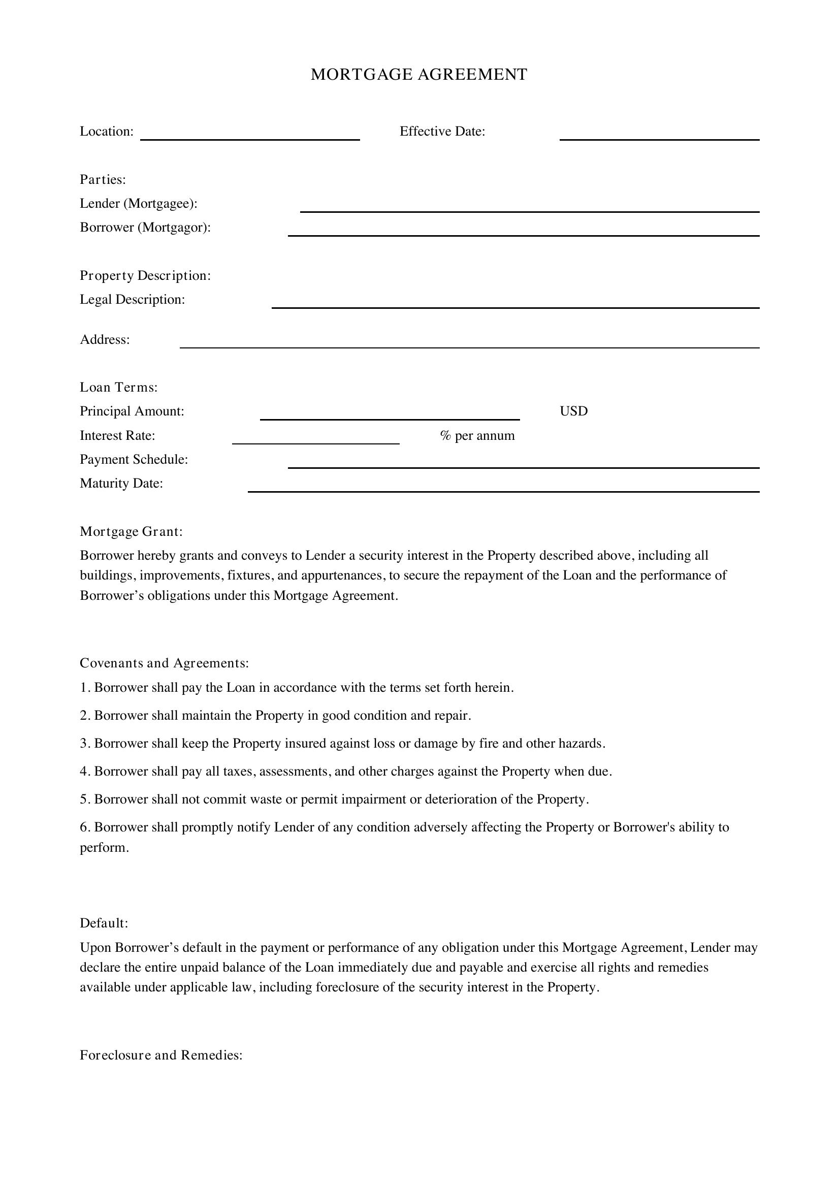 Mortgage Agreement Template - US