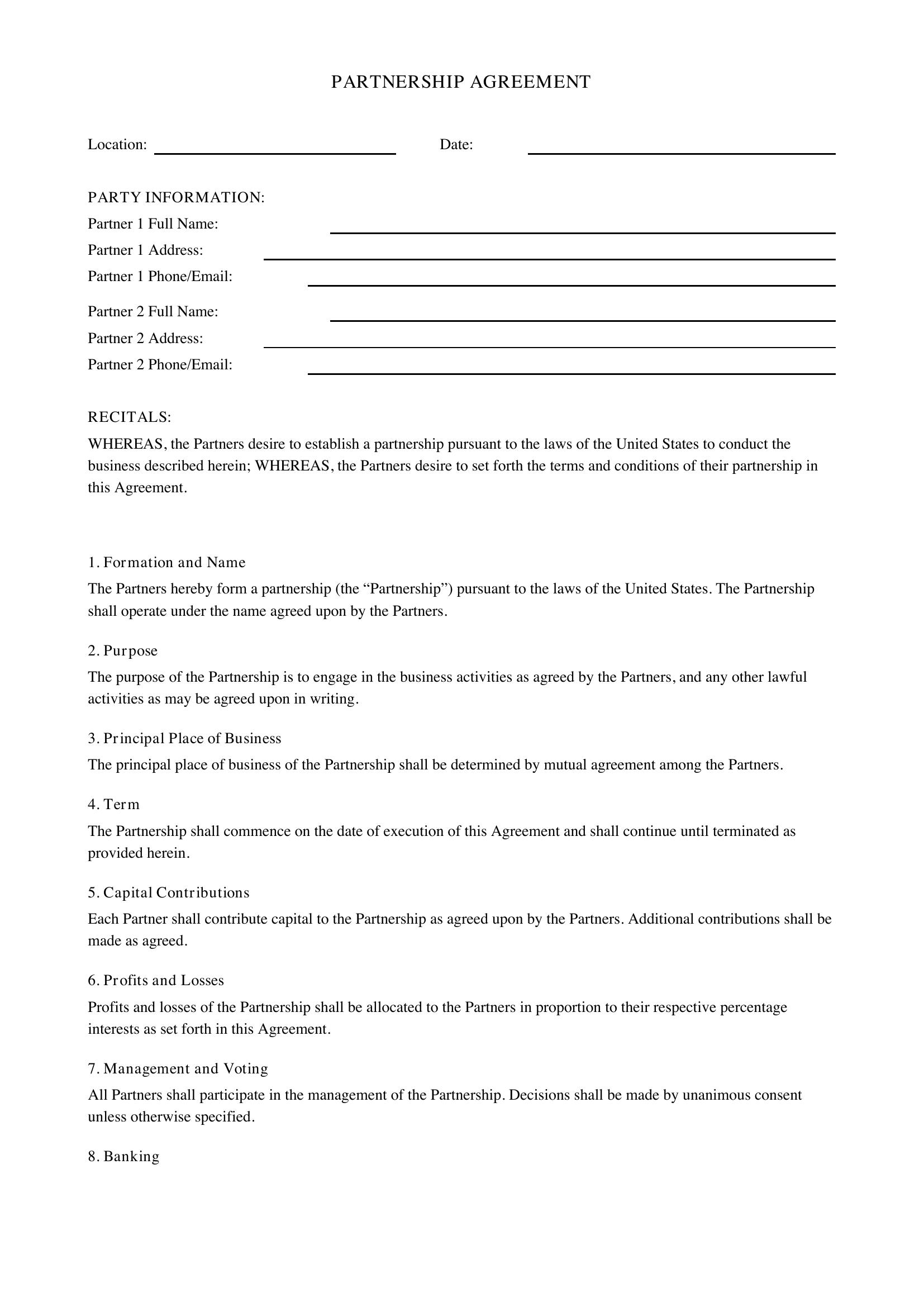 Partnership Agreement Template - US