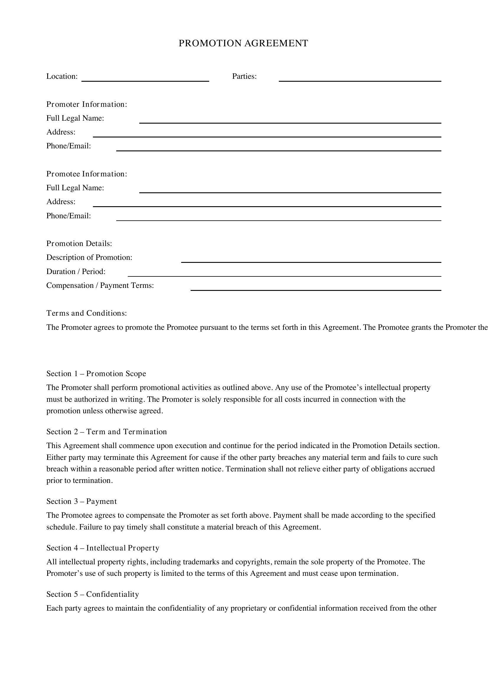 Promotion Agreement Template - US
