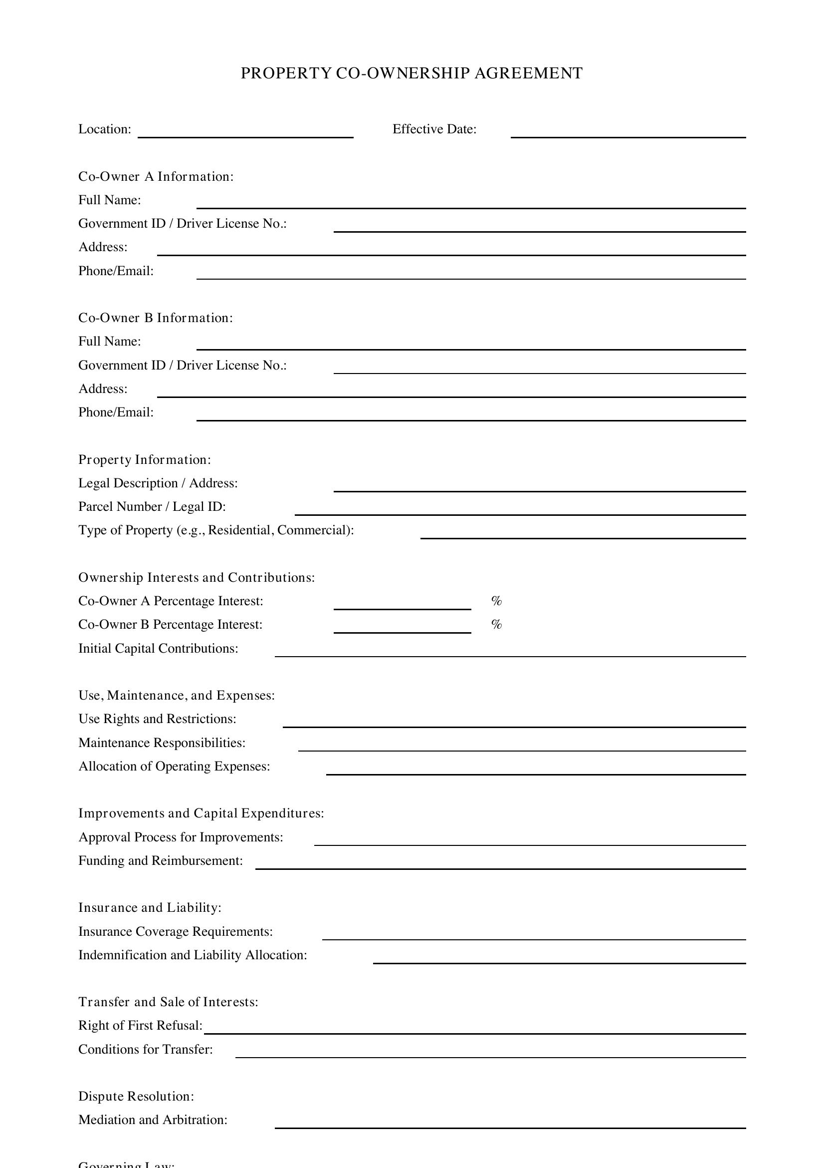 Property Co Ownership Agreement Template - US