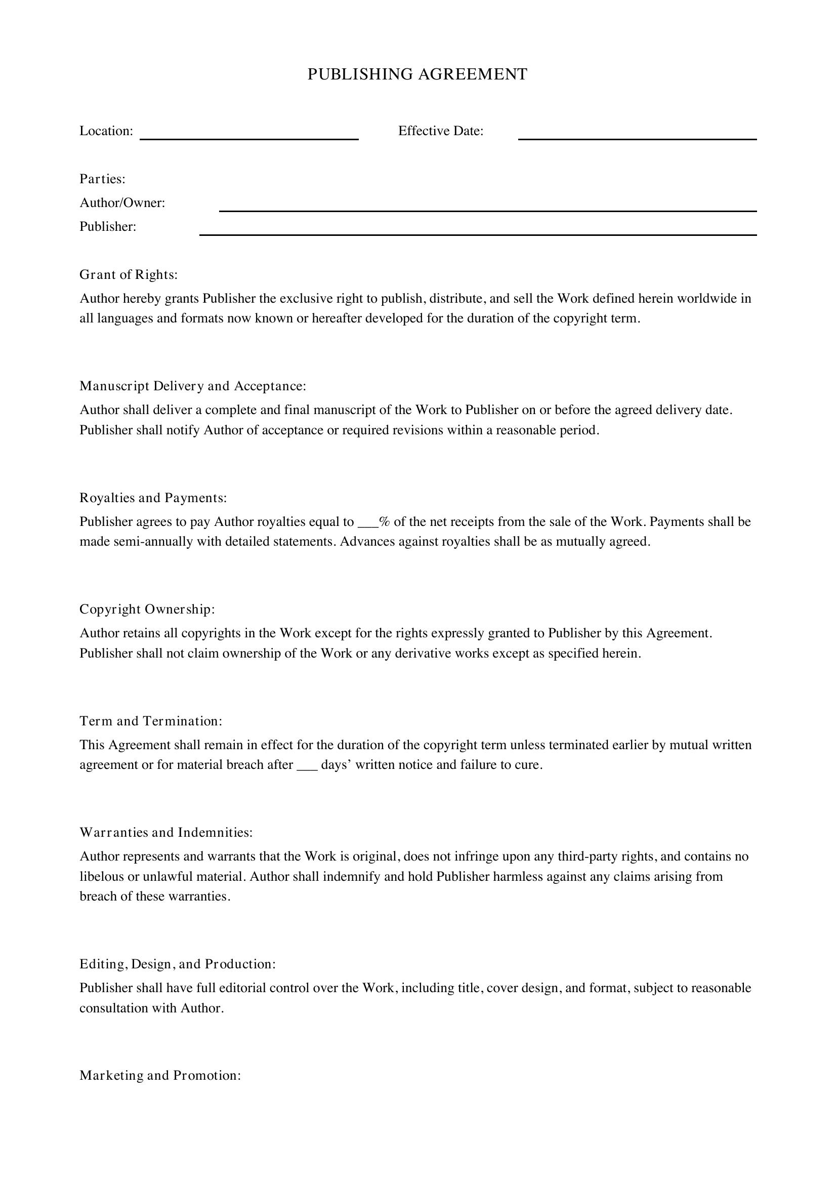 Publishing Agreement Template - US