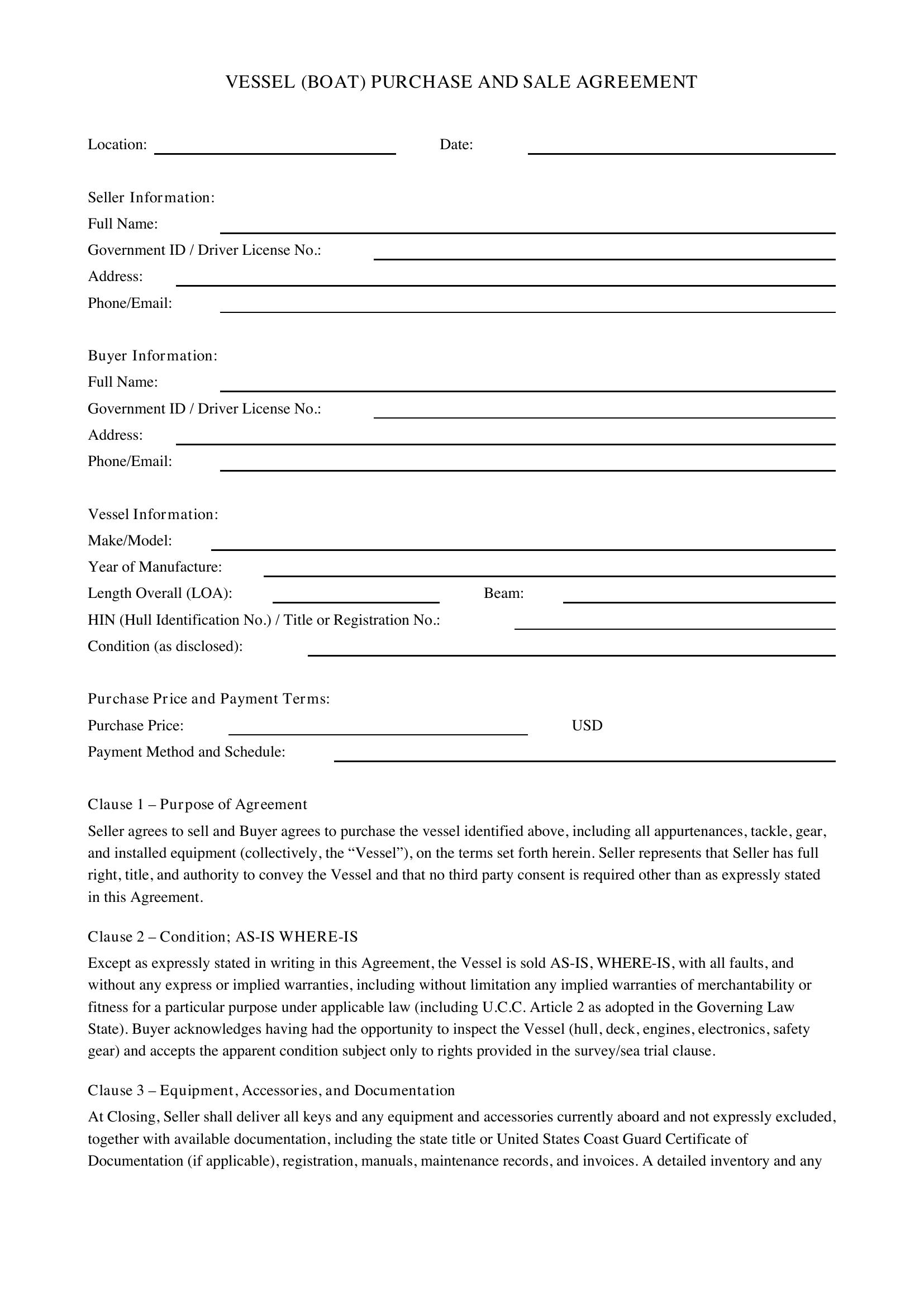 Purchase And Sale Agreement Template - US
