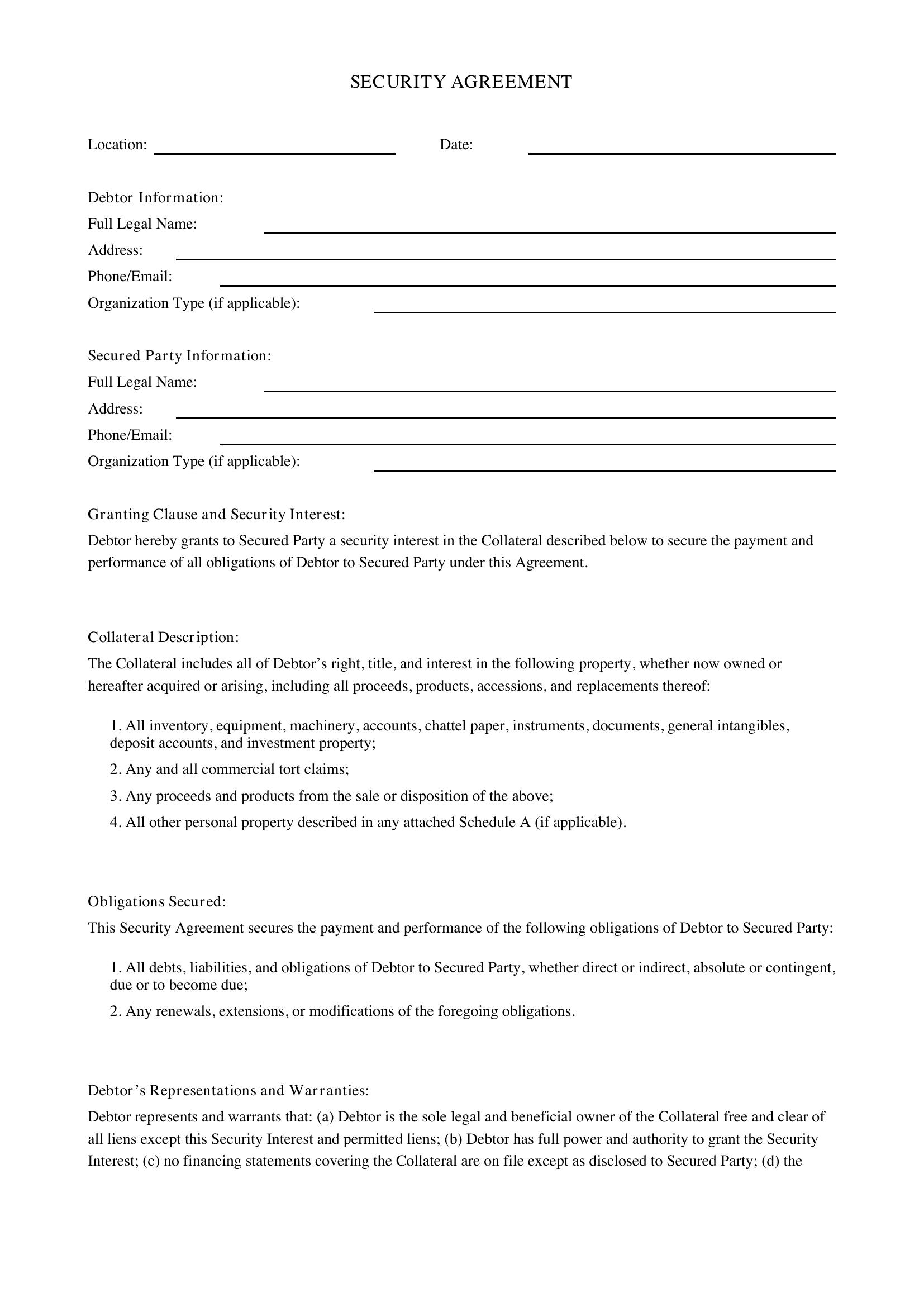Security Agreement Template - US