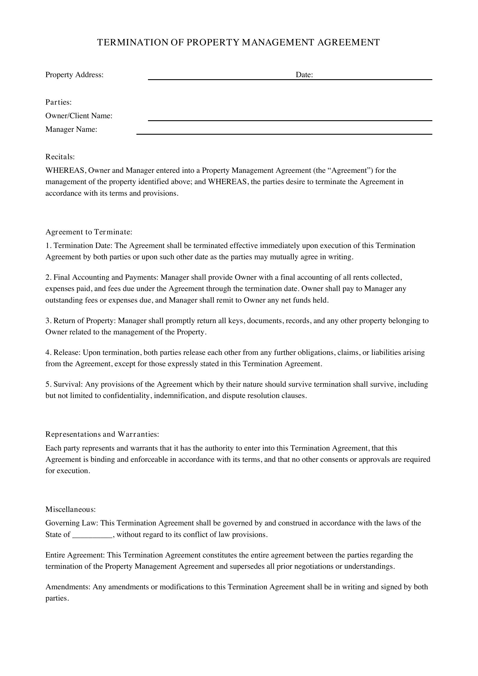 Terminate Property Management Agreement Template - US