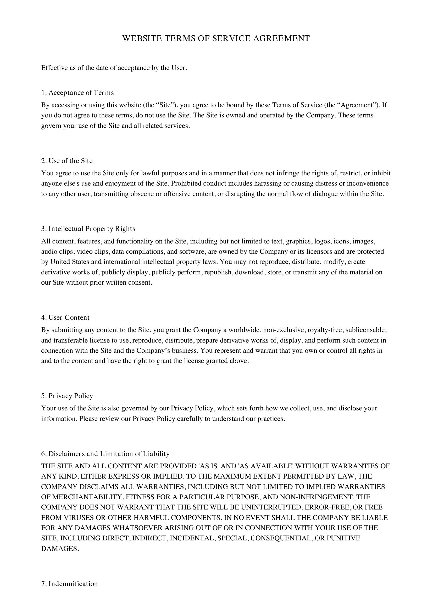Website Agreement Template - US